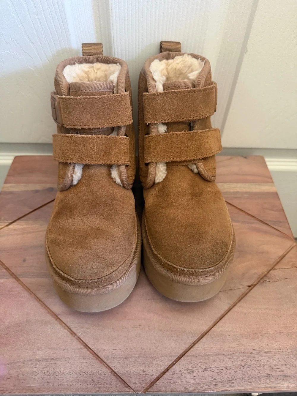 UGG Kids Chestnut Brown Suede Velcro Platform Boot